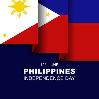 Greeting card and poster philippines independence day on june 12th, philippine flag decoration on dark blue background vector
