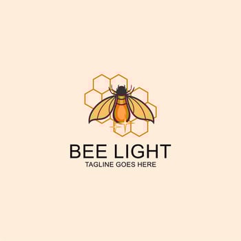 Glowing bee and lamp illustration logo design vector