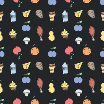 Seamless food background. Drawing food pattern vector