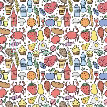 Seamless food background. Drawing food pattern vector