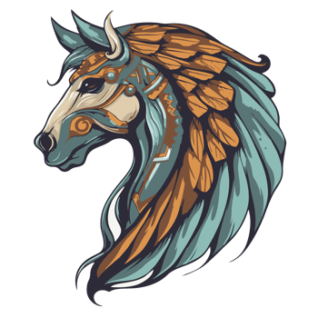 Horse head with winged mane. Isolated illustration on transparent background png