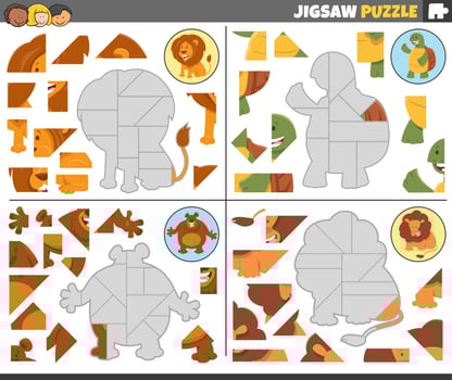 jigsaw puzzle games set with cartoon animal characters vector