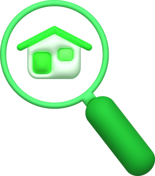 illustration 3D. Magnifying glass on house icon. housing search ideas png