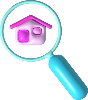 illustration 3D. Magnifying glass on house icon. housing search ideas png
