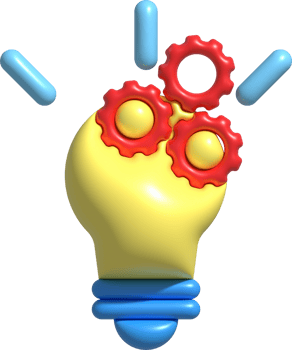 illustration 3d, light bulb and gears work idea concept png