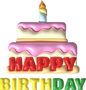illustration 3d. happy birthday word icon and cake png