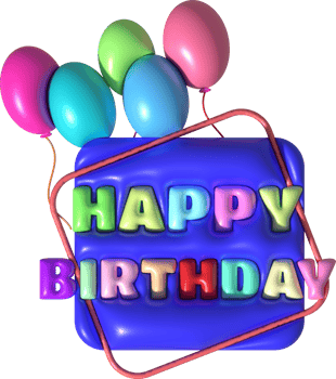 illustration 3D. Happy birthday word icon and colorful balloons. png