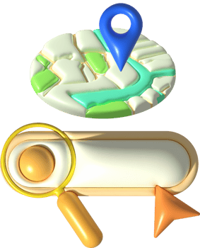 Illustration 3D Searching for pinpoint location information  from a map png