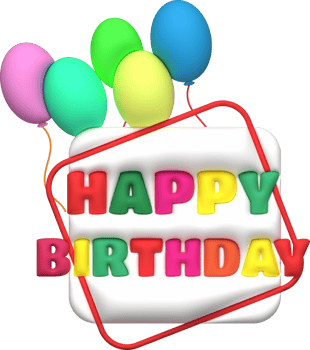 illustration 3D. Happy birthday word icon and colorful balloons. png