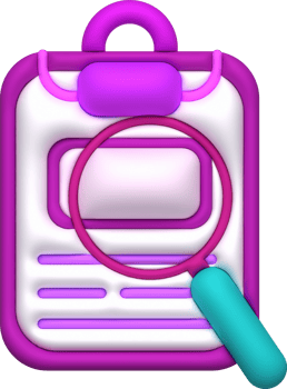 illustration 3D. Magnifying glass on the document. Work file information search concept png