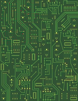 Printed Circuit Board Vector Background Green .