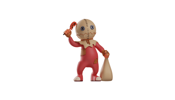 3D illustration. Funny Trick r Treat 3D Cartoon Character. Trick r Treat showed a strange pose. Trick r Treat stood up and didn't know what to do. 3d cartoon character png