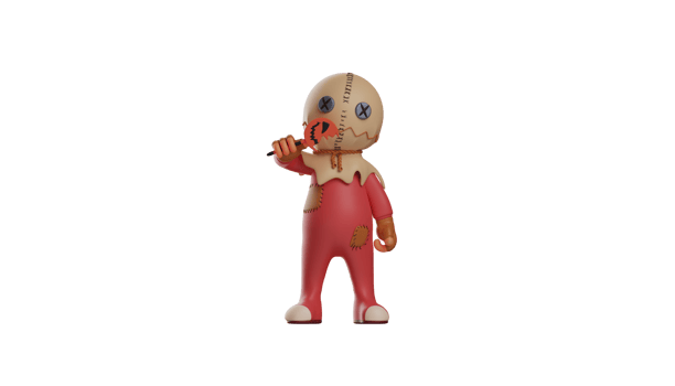3D illustration. Cool Trick r Treat 3D Cartoon Character. Trick r Treat stood up showing the Halloween pumpkin wand he was carrying. Trick r Treat want to give a magic show. 3d cartoon character png