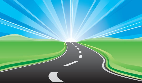 Vector illustration of road to the bright sunrise