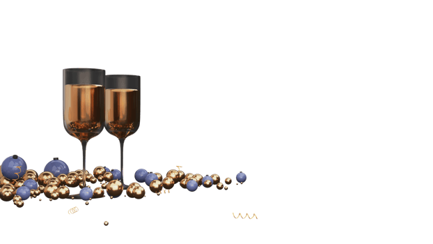 3D Rendering Of Wine Glasses With Balls, Golden Curl Ribbons png