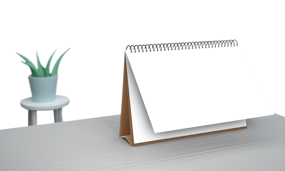 3D 2023 Yearly Desk Calendar And Plant Pot Against Background. png