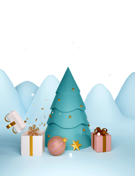 3D Christmas Tree With Gift Boxes, Bauble, Golden Snowflake, Star, Confetti png