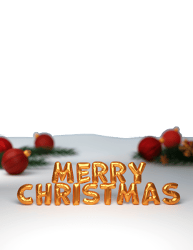 Golden Foil Merry Christmas Font With Blurred Baubles, Fir Leaves, Snowflakes. png