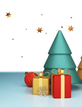 3D Christmas Tree With Gift Boxes, Snowflake, Bauble And Golden Stars. png