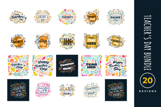 Happy Teachers Day Lettering Collection with Hand Drawn Style. Usable for Poster, Banner, Print, Sticker, Label, Card, and T Shirt Designs vector