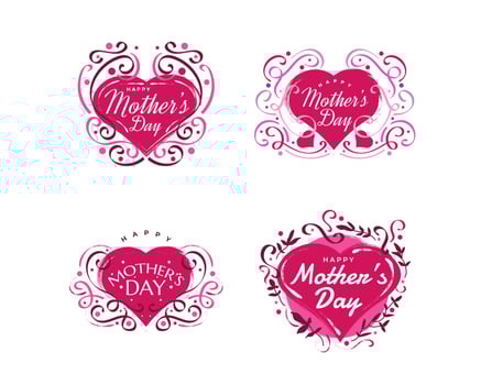 Happy Mother's Day Lettering Collection with Cute Red Heart Illustration. Usable for Poster, Banner, Sticker, Label, Card, and T Shirt Designs vector