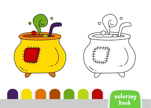 Cauldron with Potion Coloring Book for Children Page for books, Magazines, Template Vector illustration doodle