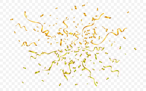 Gold confetti. Celebration carnival ribbons. Luxury greeting card. Vector illustration