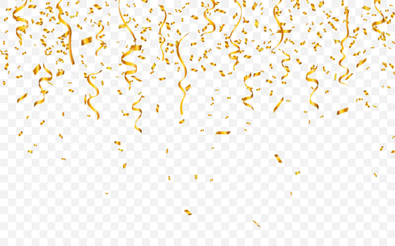 Gold confetti. Celebration carnival ribbons. Luxury greeting card. Vector illustration