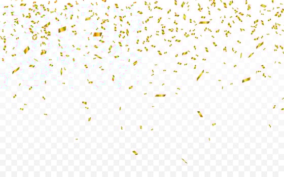 Gold confetti. Celebration carnival ribbons. Luxury greeting card. Vector illustration
