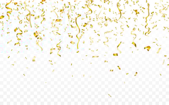 Gold confetti. Celebration carnival ribbons. Luxury greeting card. Vector illustration