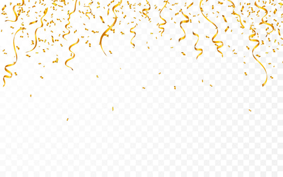 Gold confetti. Celebration carnival ribbons. Luxury greeting card. Vector illustration