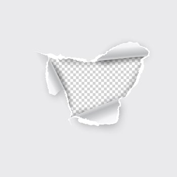 Torn hole in paper on transparent background. Vector illustration