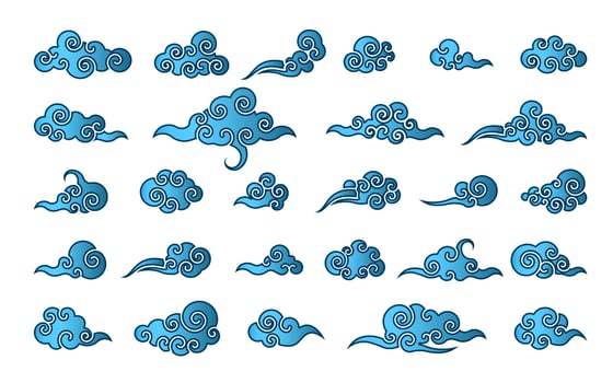 Cloud in Chinese style. Abstract blue cloudy set isolated on white background. Vector illustration