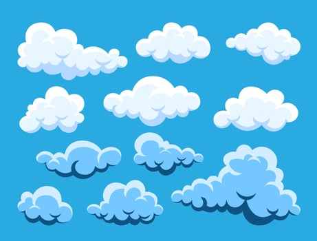 Cloud. Abstract white cloudy set isolated on blue background. Vector illustration