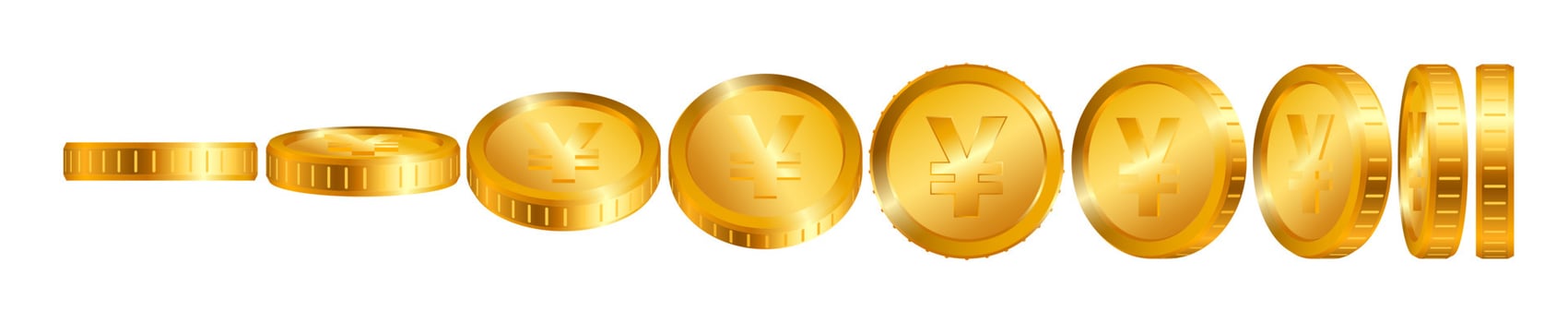 Yen Gold coins isolated on white background. Vector illustration