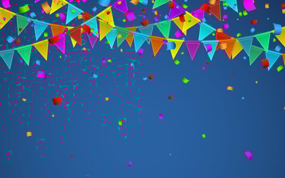 Colorful confetti. Celebration carnival. Party background with flags. Luxury greeting card. Vector illustration