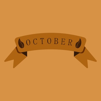 Orange background, ribbon with october inscription and autumn leaves vector