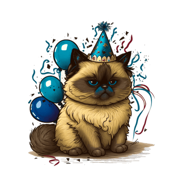 cartoon cat with birthday hat png