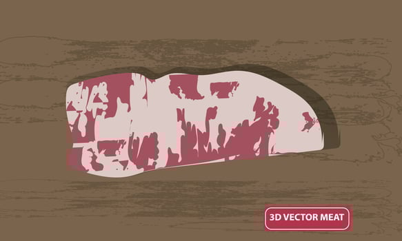 Fresh raw beef steak smoke isolated on background, top view 3d vector illustration
