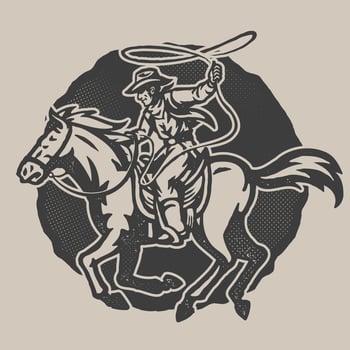 Old Press Style of Cowboy ride the horse and Doing Lasso vector