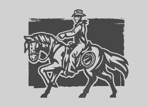 Old Press Style of Cowboy Riding the Horse vector