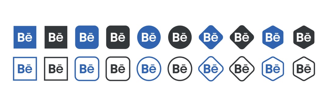 Behance logo icon in various forms, social media icon vector