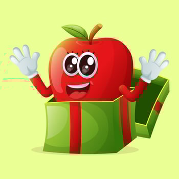 Cute apple character receiving gifts vector