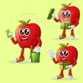 Cute apple characters receiving gifts vector