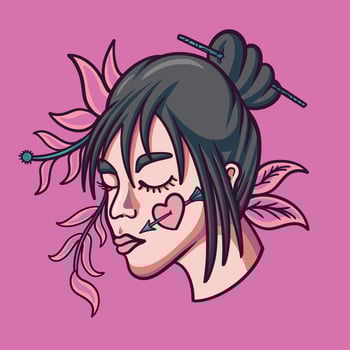 Beautiful Girl Flower Tattoo Cartoon vector