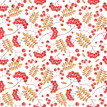 Fall rowan seamless pattern. Watercolor clipart png
