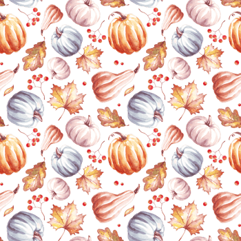Pumpkins seamless pattern. WAtercolor clipart png