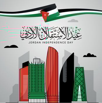 Jordan Independence Day Jordan happy independence day greeting card, banner vector illustration. Jordanian national holiday 25th of May. Translation Happy Independence of Jordan.