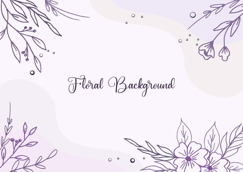 Beautiful Purple floral background with hand drawn leaves and flower border on pastel flat color for wedding invitation or engagement or greeting card vector