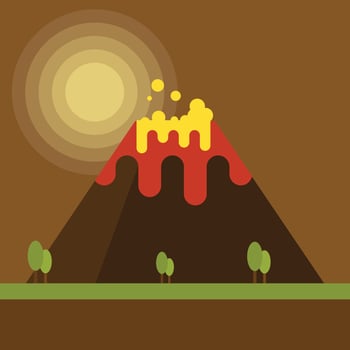 Volcano Eruption Vector Image, Isolated Background.